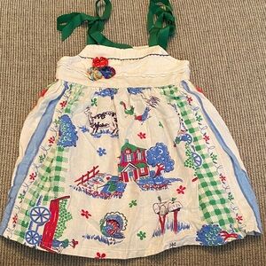 Vintage Farmhouse Print Dress with adjustable Green Ribbon Straps